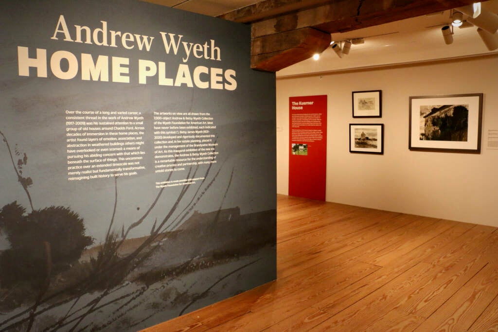 A sign reads Andrew Wyeth Home Places at the entrance of an exhibition space.