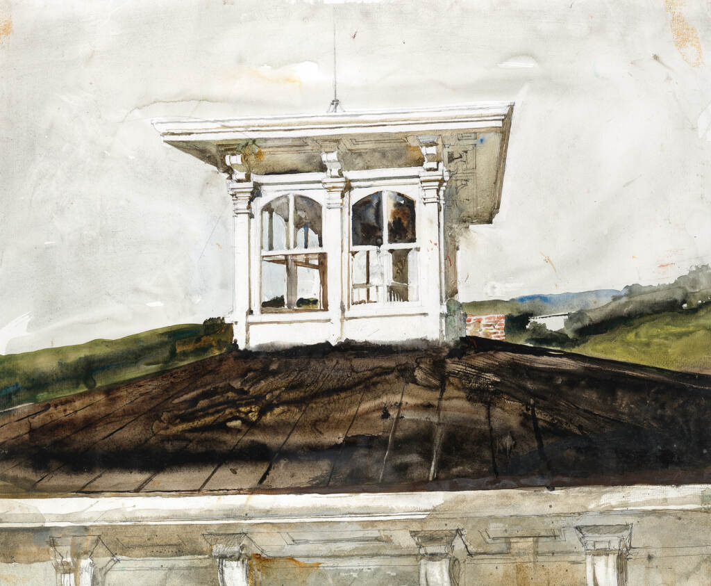 Painting of a top floor of house.