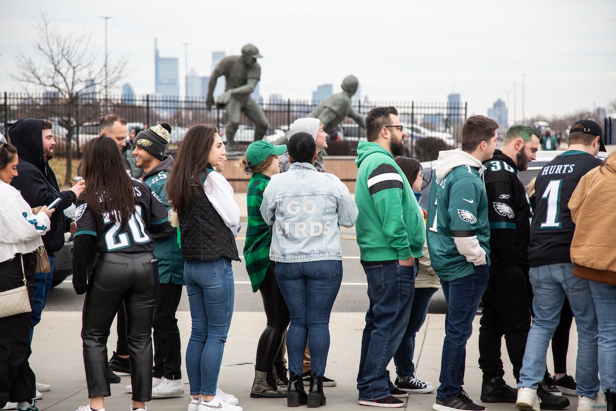 Fans dressed in the best Eagles gear to watch the Philadelphia Eagles play the Kanas City Cheifs in Superbowl LVII