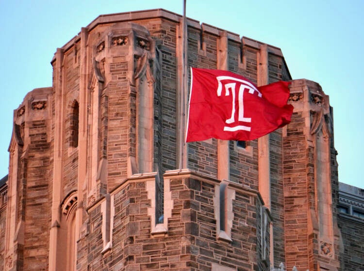 2023 02 21-e lee-christopher fitzgerald-philadelphia montgomery and 17th-flag A flag bearing Temple University's logo flies at half-staff.