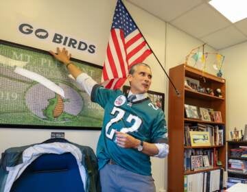 The Eagles sticker occupies a prime spot in principal Auerbach's office. (Brandywine School District)