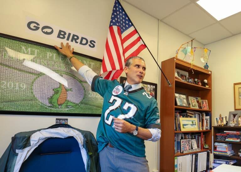The Eagles sticker occupies a prime spot in principal Auerbach's office. (Brandywine School District)