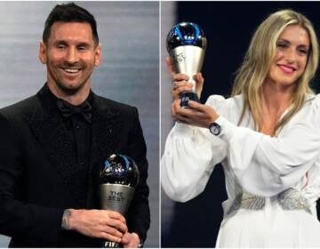 Argentina's Lionel Messi and Spain's Alexia Putellas at the ceremony of the Best FIFA Football Awards in Paris, France