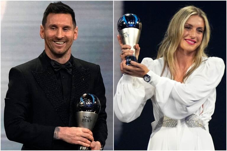 Argentina's Lionel Messi and Spain's Alexia Putellas at the ceremony of the Best FIFA Football Awards in Paris, France