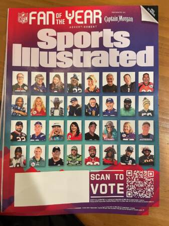 The nominees for NFL Fan of the Year made the peel-off cover of this month's issue of Sports Illustrated. (Courtesy of Matt Auerbach)