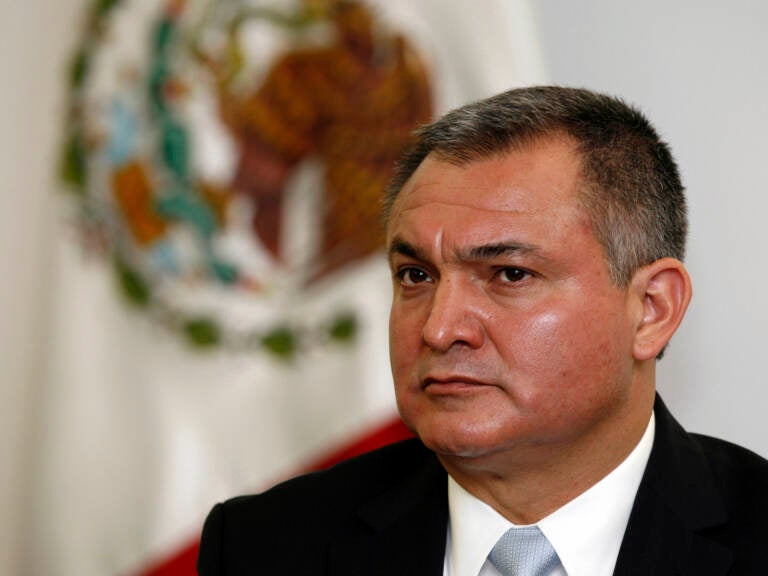 Mexico's Secretary of Public Safety Genaro García Luna attends a news conference on the sidelines of an American Police Community meeting in Mexico City,