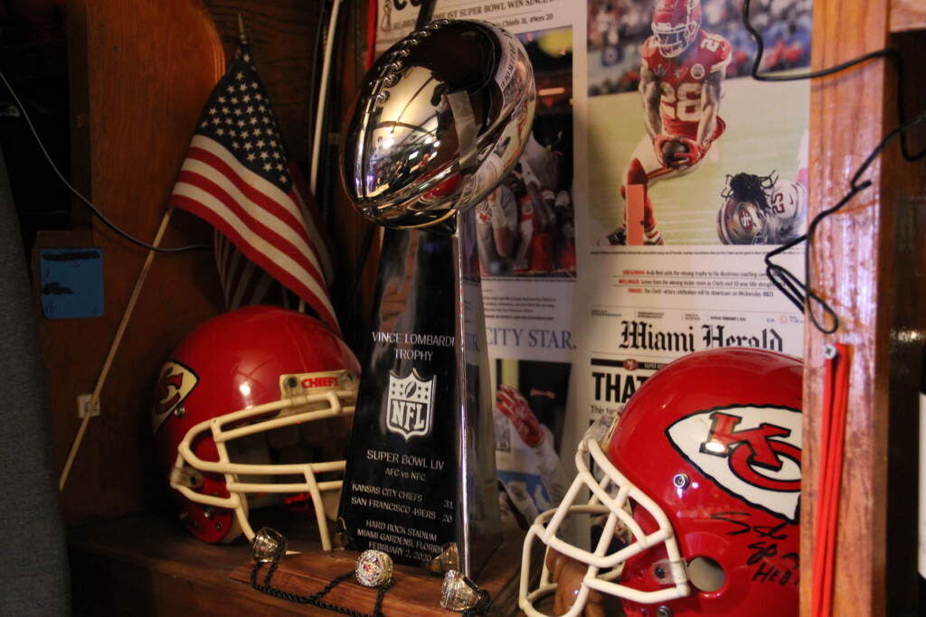 Big Charlie's Saloon in South Philly has a lot of Kansas City Chiefs memorabilia on display.