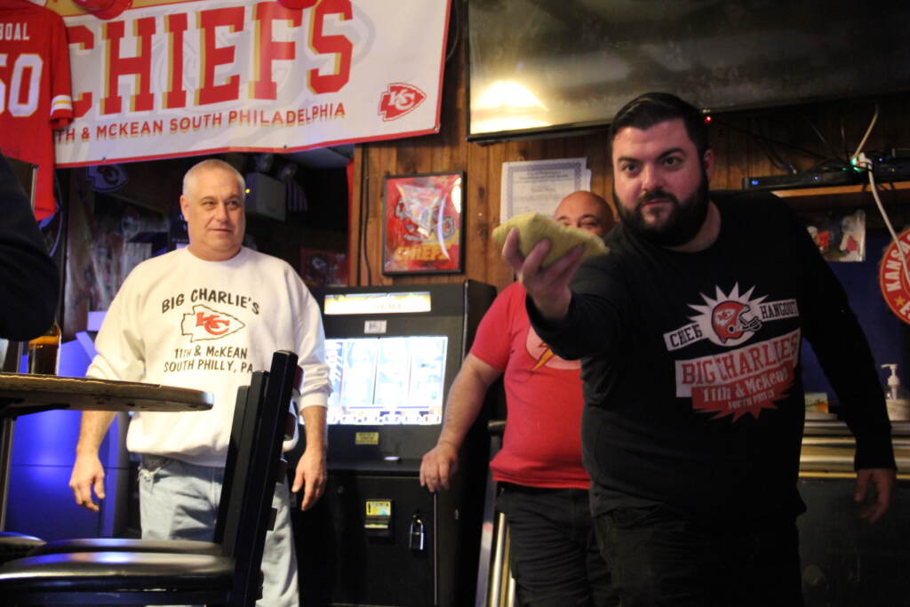 Big Charlie's Saloon in South Philly has a lot of Kansas City Chiefs memorabilia on display.