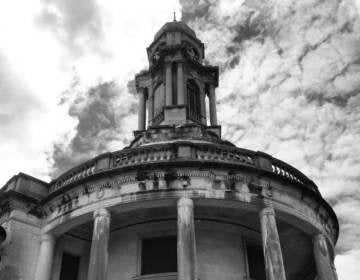 A black-and-white image of Germantown Town Hall