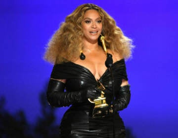 Beyoncé, accepting the Best R&B Performance award during the 63rd annual Grammy Awards held in Los Angeles in March 2021.
