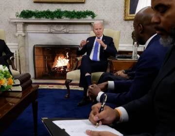 Members of the Congressional Black Caucus meet with President Biden and Vice President Harris in the Oval Office