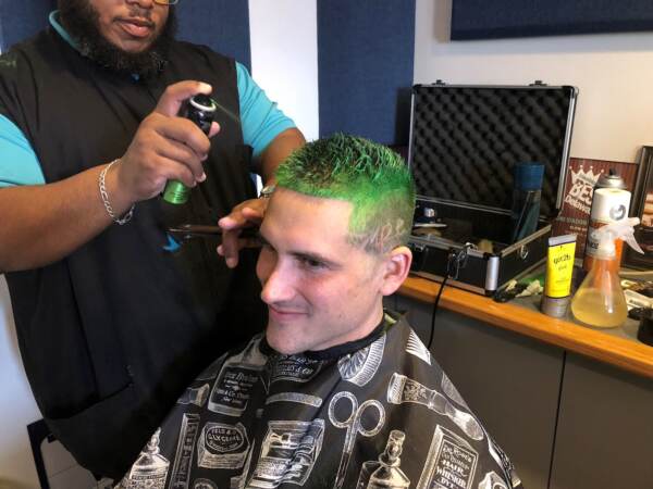 Auerbach once painted his hair green for students at Mount Pleasant Elementary School. (Courtesy of Matt Auerbach)