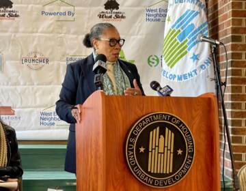 U.S. Secretary of Housing and Urban Development, Marcia Fudge, visits Wilmington Delaware, announcing a milestone for Americans to remain housing. (Johnny Perez-Gonzalez/WHYY)