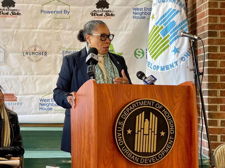 U.S. Secretary of Housing and Urban Development, Marcia Fudge, visits Wilmington Delaware, announcing a milestone for Americans to remain housing. (Johnny Perez-Gonzalez/WHYY)
