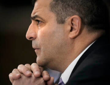 Pennsylvania House Speaker Mark Rozzi, a Berks County Democrat, listens to public comment during a field hearing in Philadelphia, Friday, Jan. 27, 2023. (AP Photo/Matt Rourke)