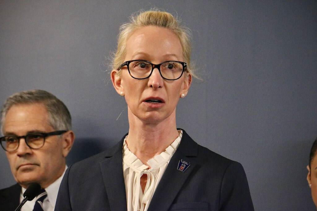 A close-up of Jennifer Griffin speaking at a press conference.