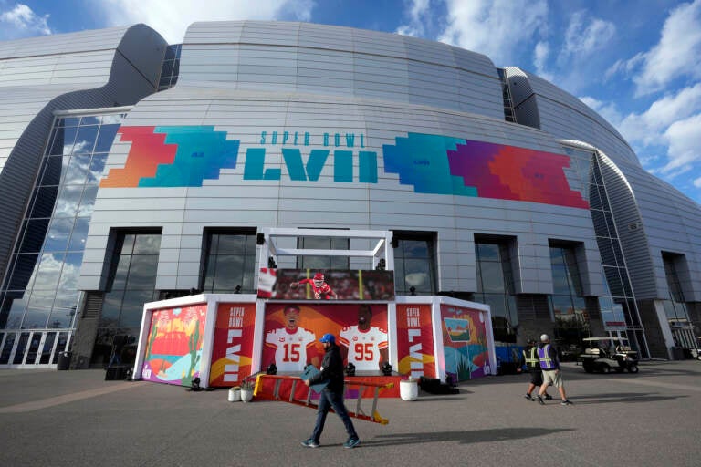 State Farm Stadium is decorated ahead of Super Bowl LVII in Glendale