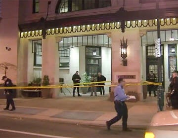 The scene outside the Touraine apartment building in Rittenhouse Monday night after an off-duty FBI agent shot a dog.