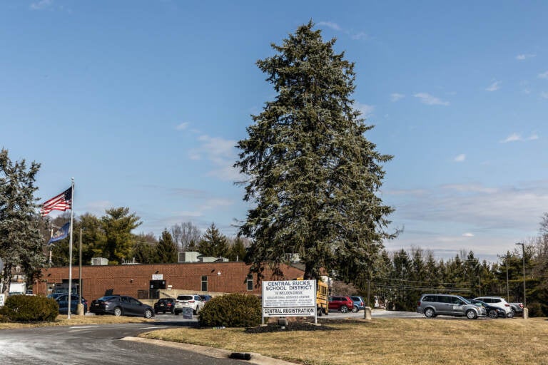 A building seen from the distance on a sunny day.