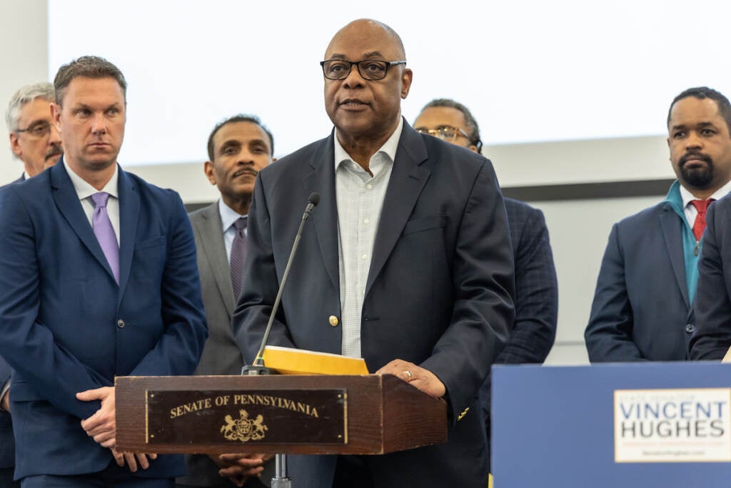 Jerry Jordan, President of the Philadelphia Federation of Teachers, spoke in support of Pa. State Sen. Vincent Hughes plan to fully fund the districts’ schools at a press conference