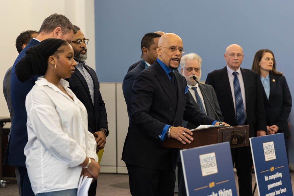 Pa. State Sen. Vincent Hughes, Democratic Appropriations Chairman presented a plan to provide 3.15 billion to the Philadelphia School District at a press conference