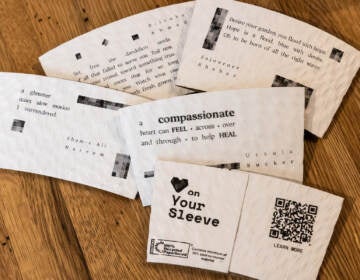 Through April 2023, Elixr Coffee is printeing poems on their beverage sleeves. (Kimberly Paynter/WHYY)