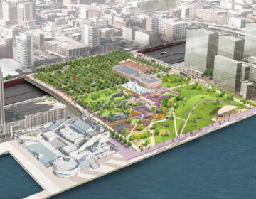 Rendering of the aerial view of the new park at Penn's Landing. (HargreavesJones)