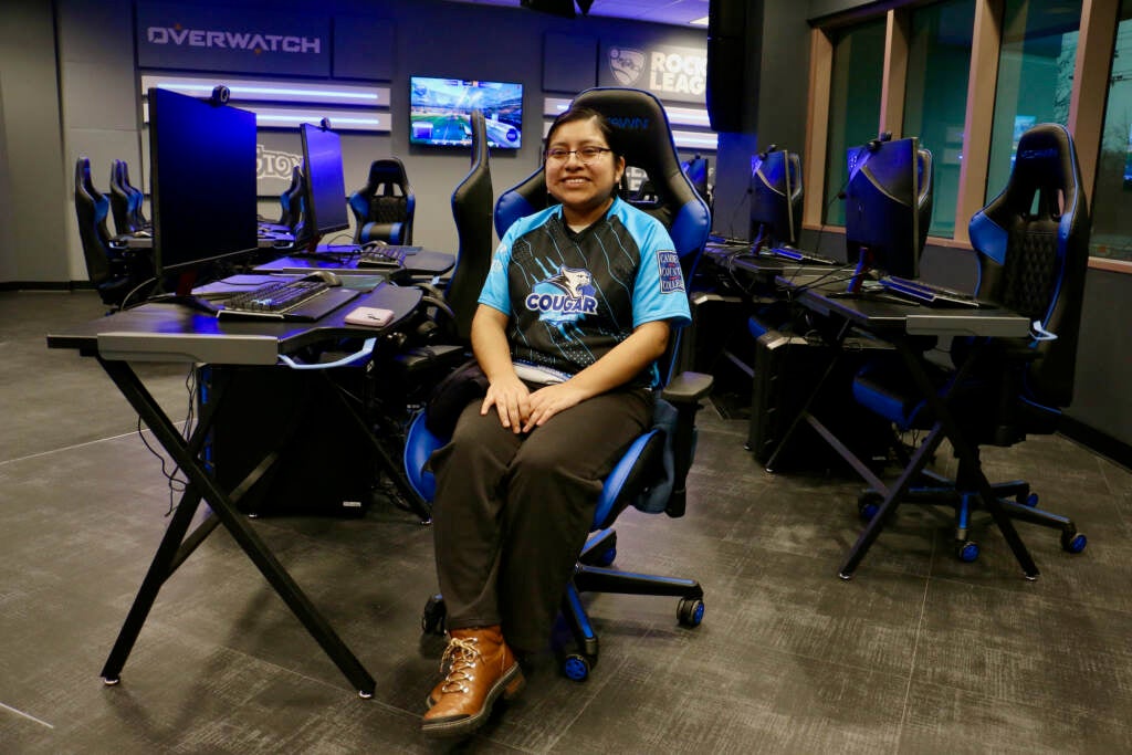 Sandra Martinez, 20, a second year student at Camden County College, joined the school's esports team at the urging of her cousin. She hopes the experience will help her establish bonds with young people in her chosen field of social work