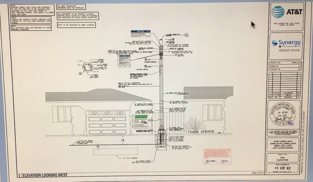 AT&T's proposed plan for a 5G cell site outside the Moira Hahn and Mark Hotchkiss' home. 