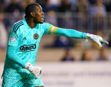 File photo: Philadelphia Union's Andre Blake in action during the MLS soccer match against New York City FC, Sunday, Oct. 30, 2022, in Chester, Pa. (AP Photo/Chris Szagola)