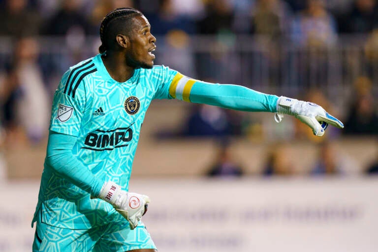 File photo: Philadelphia Union's Andre Blake in action during the MLS soccer match against New York City FC, Sunday, Oct. 30, 2022, in Chester, Pa. (AP Photo/Chris Szagola)