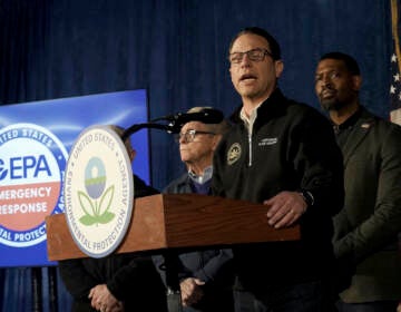 Pennsylvania Gov. Josh Shapiro speaks during a news conference in East Palestine, Ohio