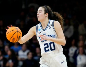 Villanova's Maddy Siegrist dribbles the ball during the second half of a first-round college basketball game against the Cleveland State in the NCAA Tournament, Saturday, March 18, 2023, in Villanova