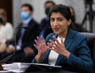 Lina Khan, nominee for Commissioner of the Federal Trade Commission (FTC), speaks during a Senate Committee on Commerce, Science, and Transportation confirmation hearing, Wednesday, April 21, 2021 on Capitol Hill in Washington