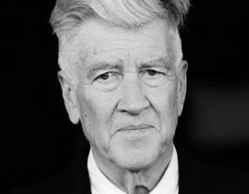 Black and white close up portrait view of David Lynch