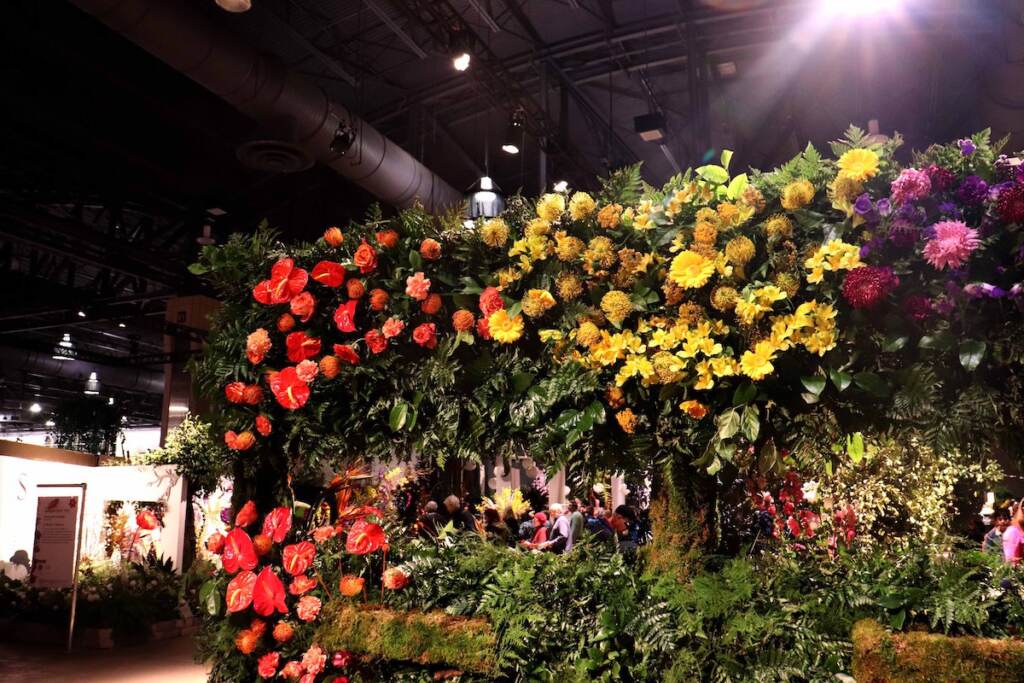 Flowers arranged in a wall