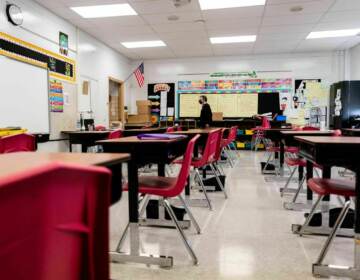 A Louisville, Ky., classroom sits empty in January 2022, during a COVID surge driven by the omicron variant. Students lost the routine of going to school during the pandemic, and now many are struggling to get back in the habit