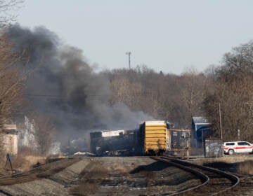 A view of the train derailment in East Palestine, Ohio.