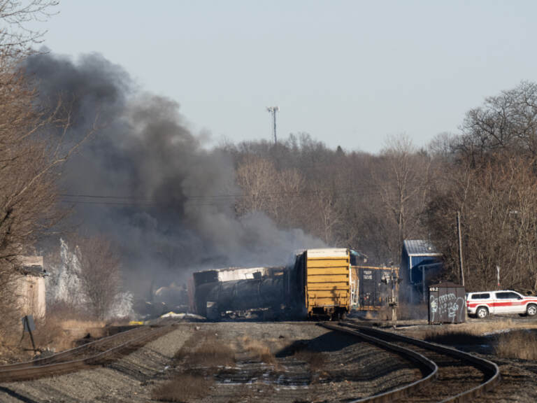 A view of the train derailment in East Palestine, Ohio.