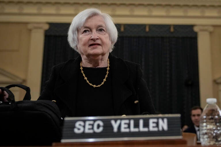 Treasury Secretary Janet Yellen arrives for a hearing on Capitol Hill on March 10