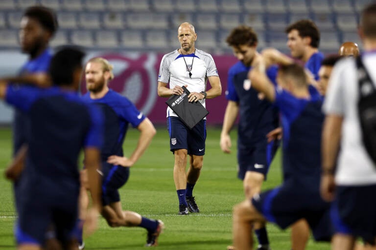 Gregg Berhalter, Head Coach of United States, looks on during the USA Training Session at Al Gharafa Stadium on November 28, 2022 in Doha, Qatar