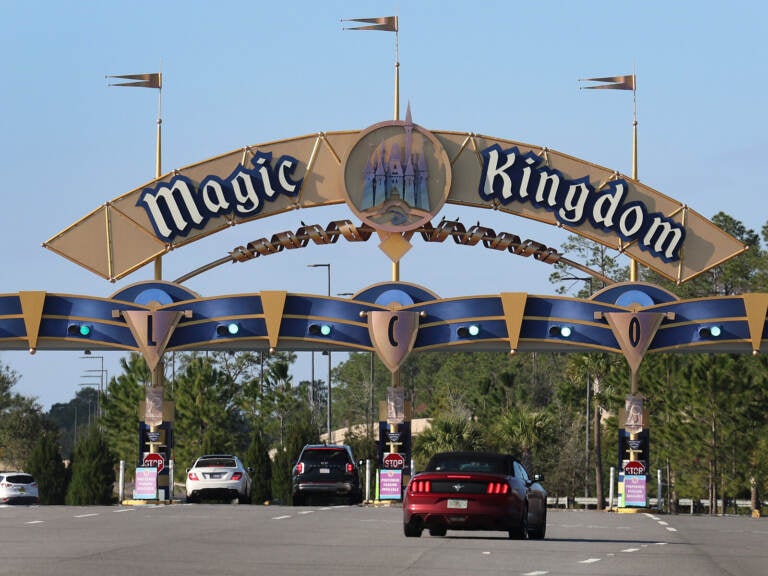 An entranceway to Walt Disney World pictured on Feb. 08 in Orlando, Florida. Disney quietly blocked a move by Florida Gov. Ron DeSantis to strip the company of its control over a special taxing district.