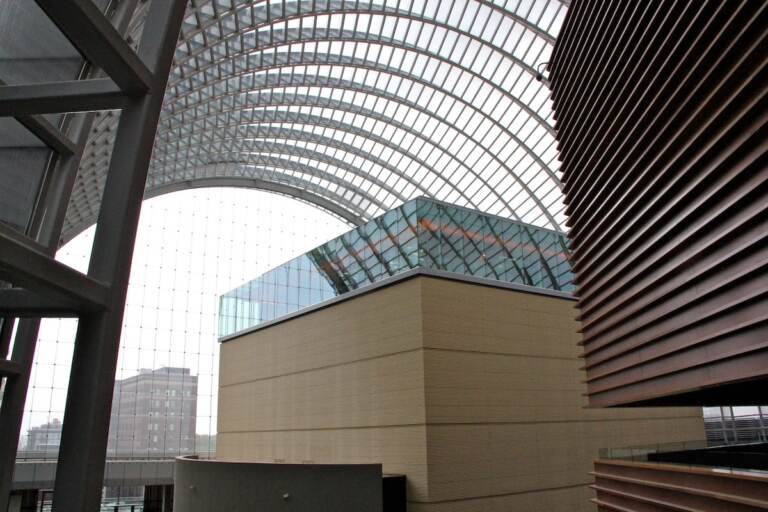 The glass-enclosed-deck is shown at the Kimmel Center.