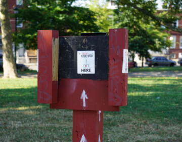 A Narcan dispenser in Kensington's McPherson Square park. (Sam Searles/WHYY)