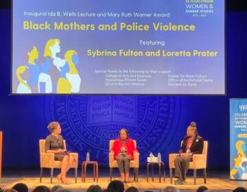 Sybrina Fulton, Loretta Prater, and a moderator sit onstage.