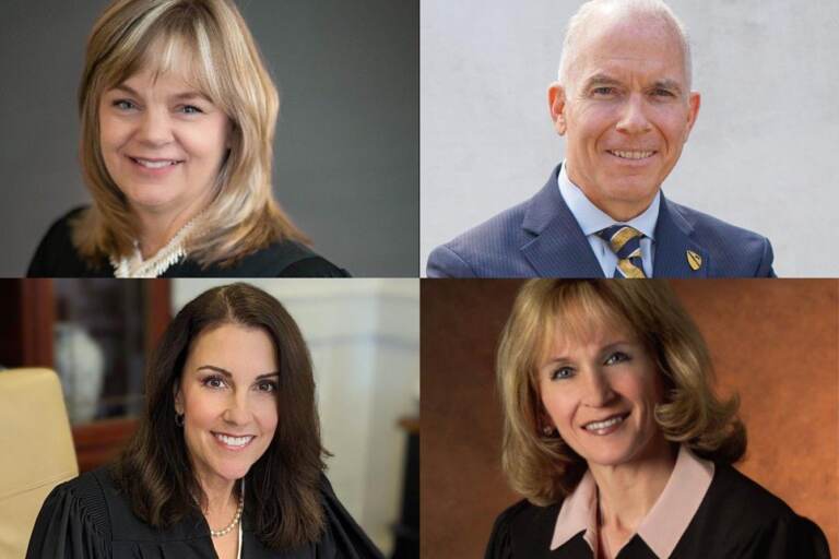 Pa. Supreme Court primary candidates, from left, clockwise: Deborah Kunselman; Daniel McCaffery; Patricia McCullough; Carolyn Carluccio.