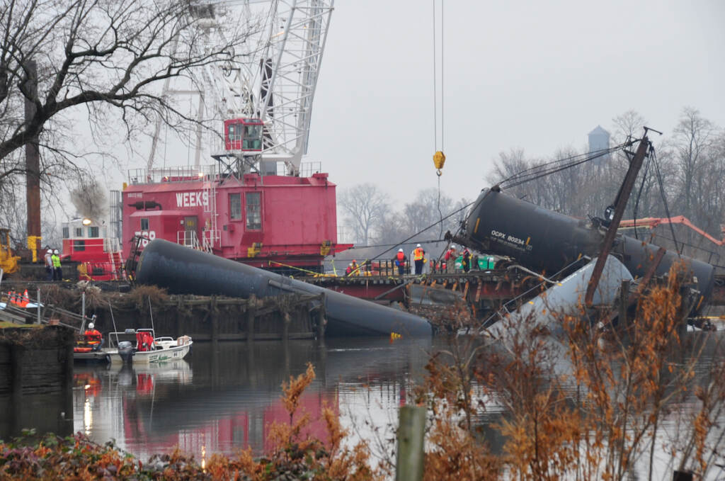 A train derailed in Paulsboro, N.J., at the Jefferson Street Bridge on Nov. 30, 2012