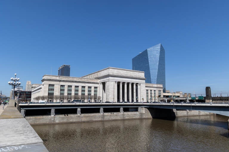 View of 30th Street Station overlooking the Schuylkill River.