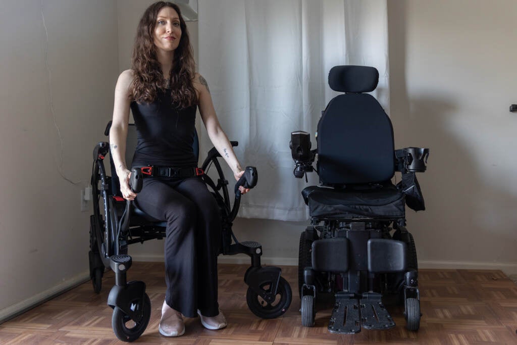 One of Anomie Fatale’s biggest mobility challenges is a sit-to-stand and said the lifting mechanized on her Zeen allows her to easily move from her the machine to her power chair.