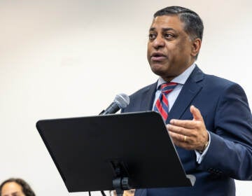 Dr. Rahul Gupta, Director of the White House Office of National Drug Control Policy, spoke about the dangers of xylazine, a drug that’s exasperating the opioid crisis in Pa., at the Philadelphia Department of Public Health on April 19, 2023. (Kimberly Paynter/WHYY)